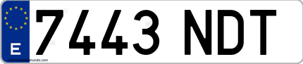 Ejemplo de matrícula de coche ordinaria 7443 NDT