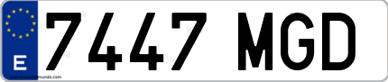 Ejemplo de matrícula de coche ordinaria 7447 MGD
