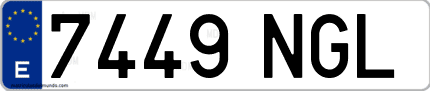 Ejemplo de matrícula de coche ordinaria 7449 NGL