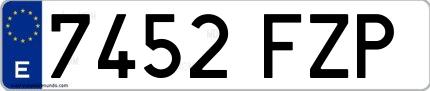 Ejemplo de matrícula española 7452 FZP