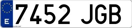 Ejemplo de matrícula española 7452 JGB