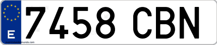 Ejemplo de matrícula de coche ordinaria 7458 CBN
