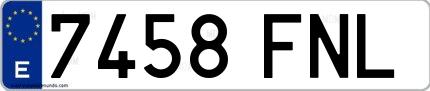 Ejemplo de matrícula española 7458 FNL