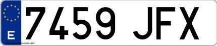Ejemplo de matrícula española 7459 JFX