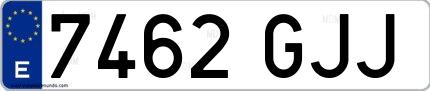Ejemplo de matrícula española 7462 GJJ