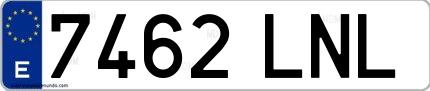 Ejemplo de matrícula española 7462 LNL