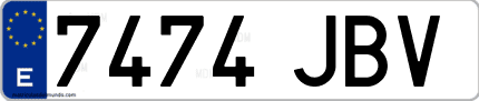 Ejemplo de matrícula de coche ordinaria 7474 JBV