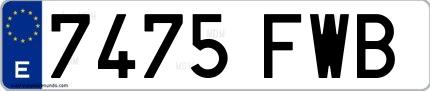 Ejemplo de matrícula española 7475 FWB