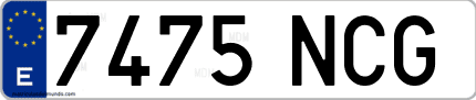 Ejemplo de matrícula de coche ordinaria 7475 NCG