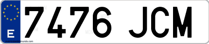 Ejemplo de matrícula de coche ordinaria 7476 JCM