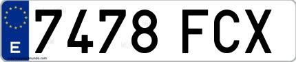 Ejemplo de matrícula española 7478 FCX