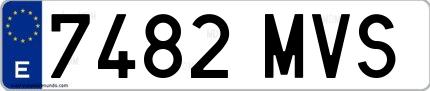 Ejemplo de matrícula española 7482 MVS