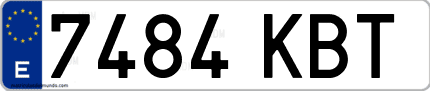 Ejemplo de matrícula de coche ordinaria 7484 KBT
