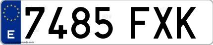 Ejemplo de matrícula española 7485 FXK