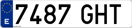 Ejemplo de matrícula de coche ordinaria 7487 GHT