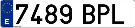 Ejemplo de matrícula española 7489 BPL