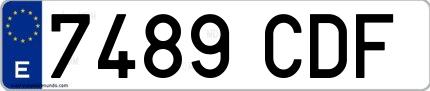 Ejemplo de matrícula española 7489 CDF