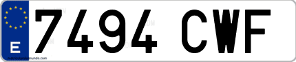 Ejemplo de matrícula de coche ordinaria 7494 CWF