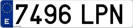Ejemplo de matrícula española 7496 LPN