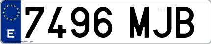 Ejemplo de matrícula española 7496 MJB
