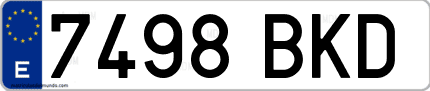 Ejemplo de matrícula de coche ordinaria 7498 BKD