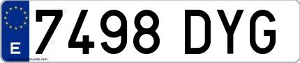 Ejemplo de matrícula española 7498 DYG