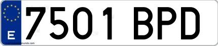 Ejemplo de matrícula española 7501 BPD