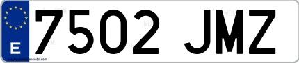 Ejemplo de matrícula española 7502 JMZ