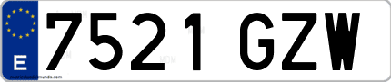 Ejemplo de matrícula de coche ordinaria 7521 GZW