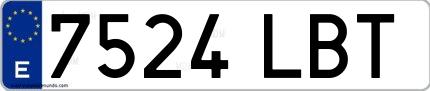 Ejemplo de matrícula de coche ordinaria 7524 LBT