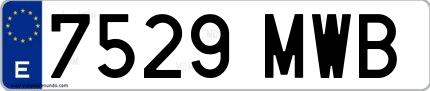 Ejemplo de matrícula española 7529 MWB