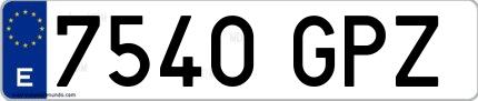 Ejemplo de matrícula española 7540 GPZ
