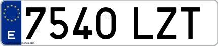 Ejemplo de matrícula de coche ordinaria 7540 LZT