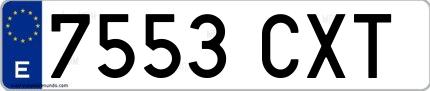Ejemplo de matrícula española 7553 CXT