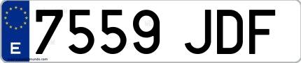 Ejemplo de matrícula española 7559 JDF