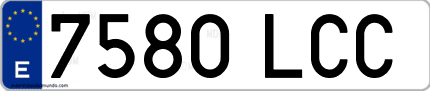 Ejemplo de matrícula de coche ordinaria 7580 LCC