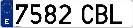 Ejemplo de matrícula española 7582 CBL