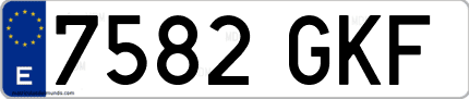 Ejemplo de matrícula de coche ordinaria 7582 GKF