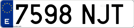 Ejemplo de matrícula de coche ordinaria 7598 NJT
