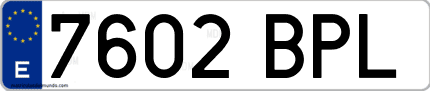 Ejemplo de matrícula de coche ordinaria 7602 BPL