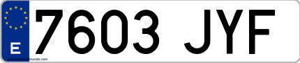 Ejemplo de matrícula de coche ordinaria 7603 JYF