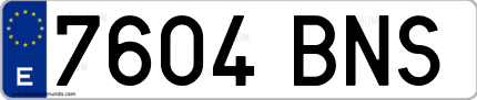 Ejemplo de matrícula de coche ordinaria 7604 BNS