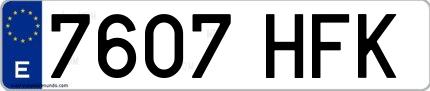 Ejemplo de matrícula española 7607 HFK