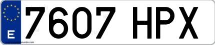 Ejemplo de matrícula de coche ordinaria 7607 HPX