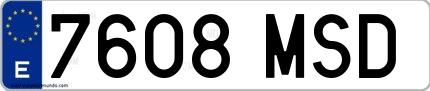 Ejemplo de matrícula española 7608 MSD