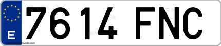 Ejemplo de matrícula de coche ordinaria 7614 FNC