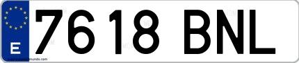 Ejemplo de matrícula española 7618 BNL