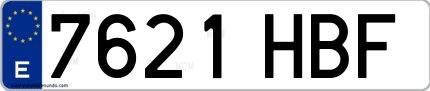 Ejemplo de matrícula española 7621 HBF