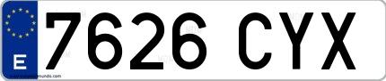 Ejemplo de matrícula española 7626 CYX