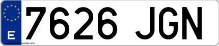 Ejemplo de matrícula española 7626 JGN